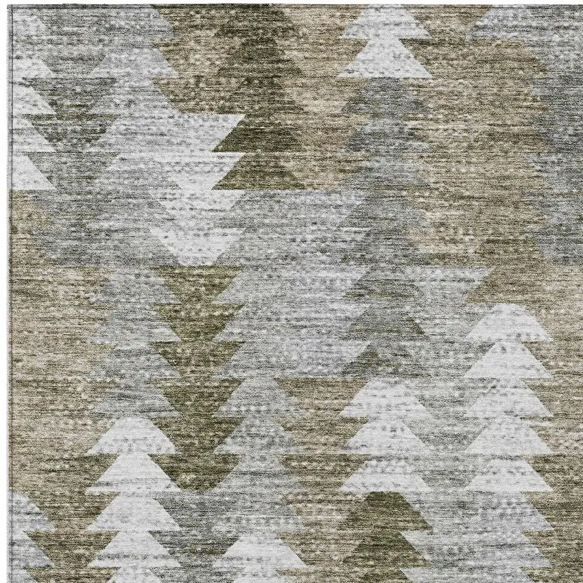 Brown Beige And Gray Geometric Washable Indoor Outdoor Area Rug Photo 6
