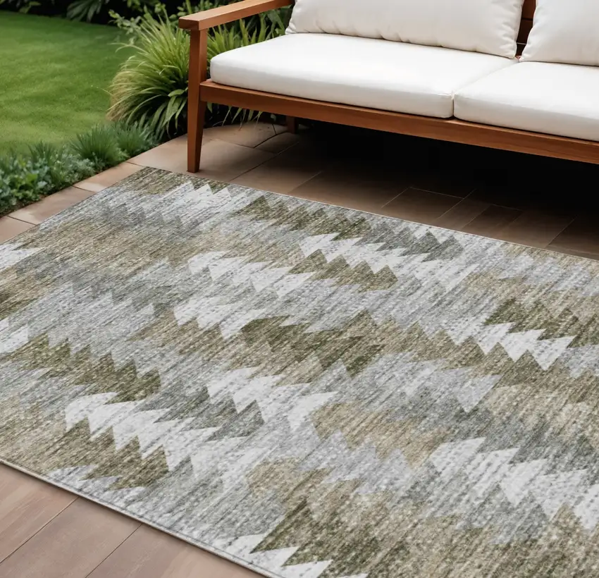 Brown Beige And Gray Geometric Washable Indoor Outdoor Area Rug Photo 1