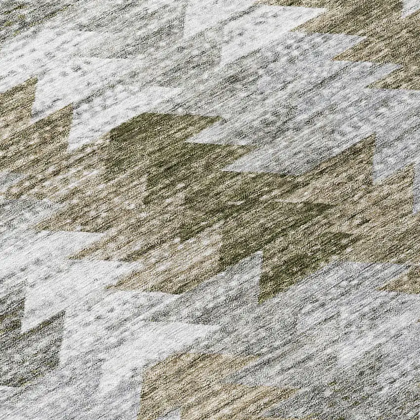 Brown Beige And Gray Geometric Washable Indoor Outdoor Area Rug Photo 9