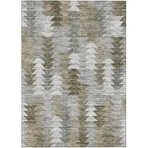 Photo of Brown Beige And Gray Geometric Washable Indoor Outdoor Area Rug