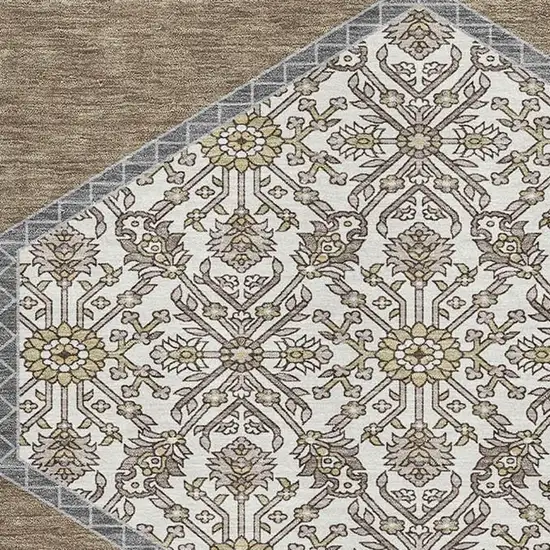 Brown Beige And Gray Oriental Washable Area Rug With UV Protection Photo 2