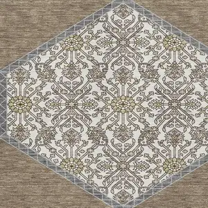 Photo of Brown Beige And Gray Oriental Washable Area Rug With UV Protection