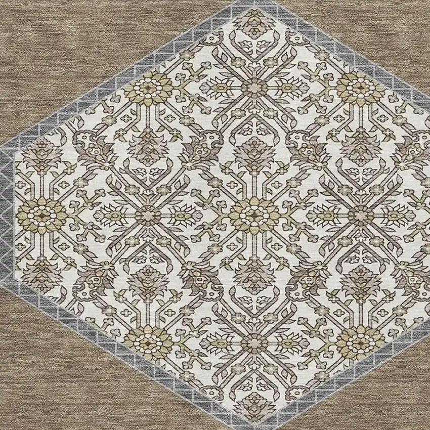 Brown Beige And Gray Oriental Washable Area Rug With UV Protection Photo 2