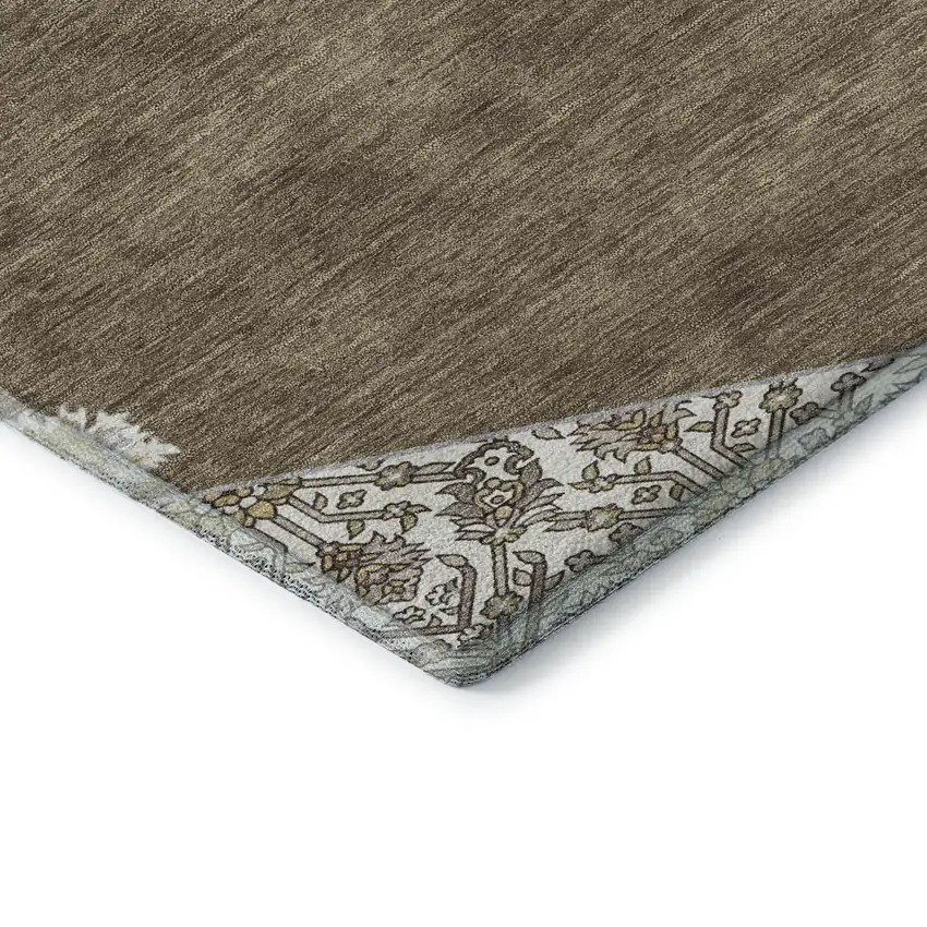 Brown Beige And Gray Oriental Washable Area Rug With UV Protection Photo 7