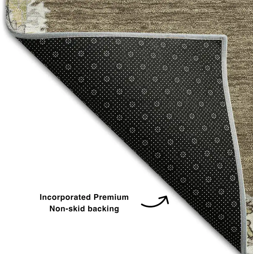 Brown Beige And Gray Oriental Washable Area Rug With UV Protection Photo 6