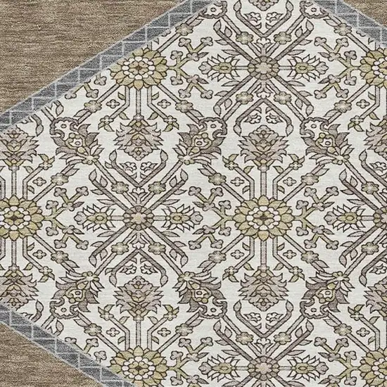 Brown Beige And Gray Oriental Washable Area Rug With UV Protection Photo 2