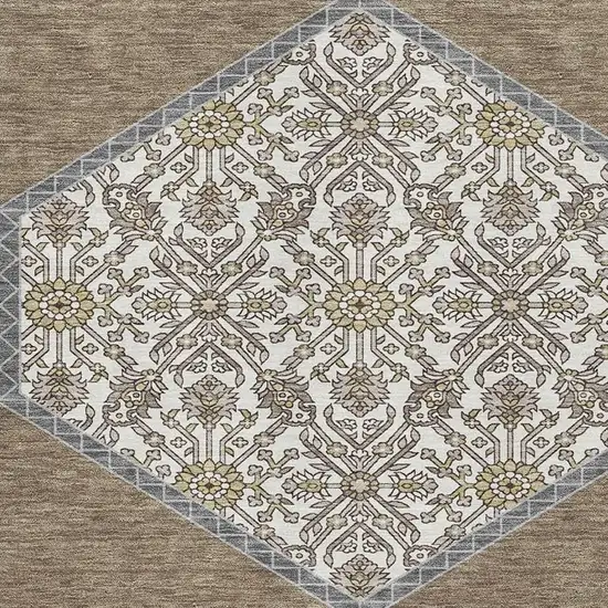 Brown Beige And Gray Oriental Washable Area Rug With UV Protection Photo 3