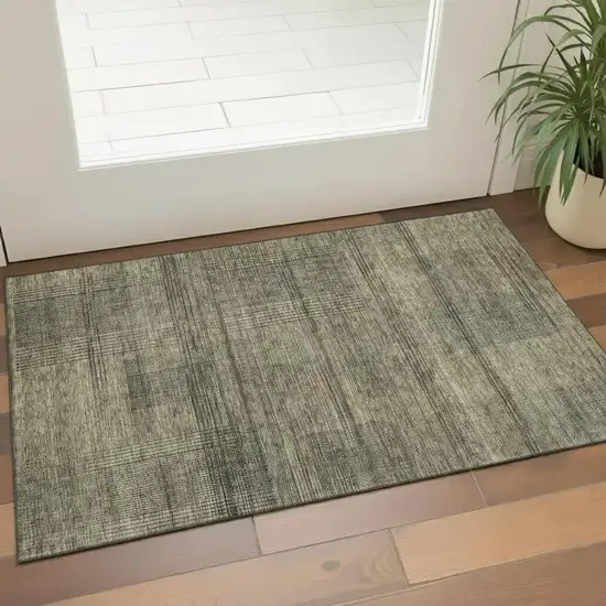 Brown Beige And Gray Striped Washable Area Rug With UV Protection Photo 1