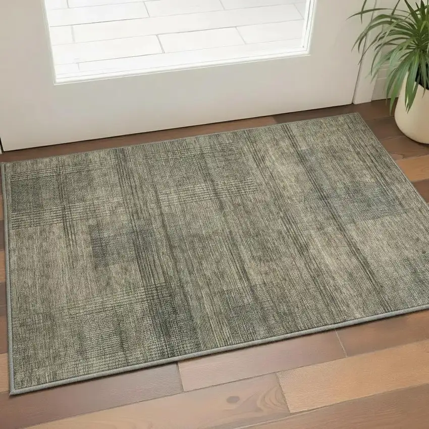 Brown Beige And Gray Striped Washable Area Rug With UV Protection Photo 2