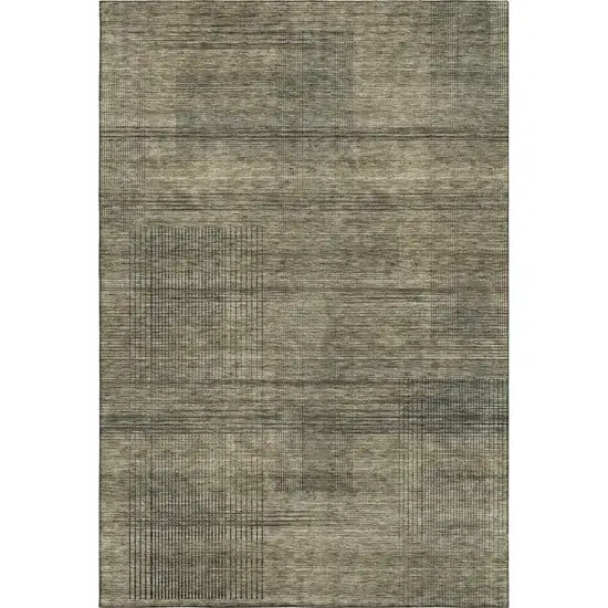 Brown Beige And Gray Striped Washable Area Rug With UV Protection Photo 1