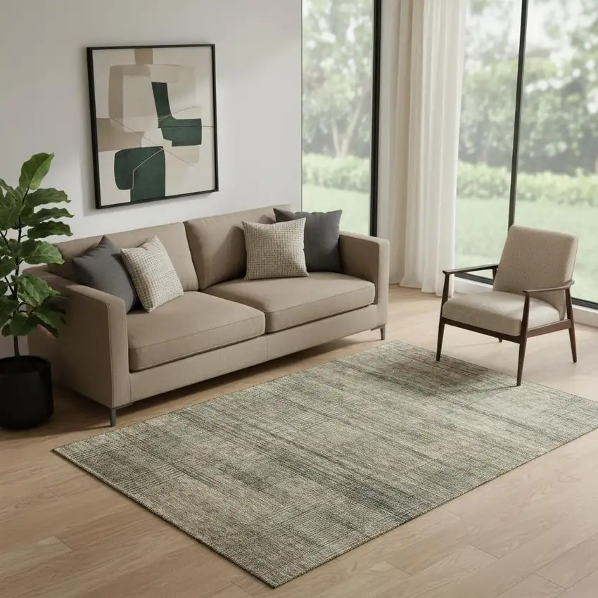 Brown Beige And Gray Striped Washable Area Rug With UV Protection Photo 1