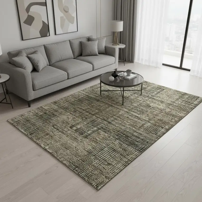 Brown Beige And Gray Striped Washable Area Rug With UV Protection Photo 2