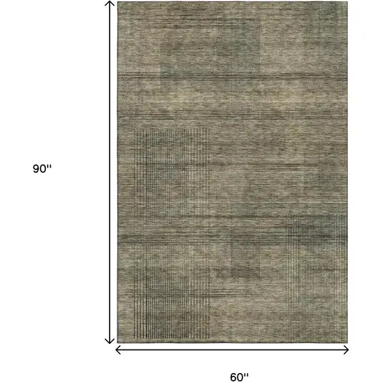 Brown Beige And Gray Striped Washable Area Rug With UV Protection Photo 3