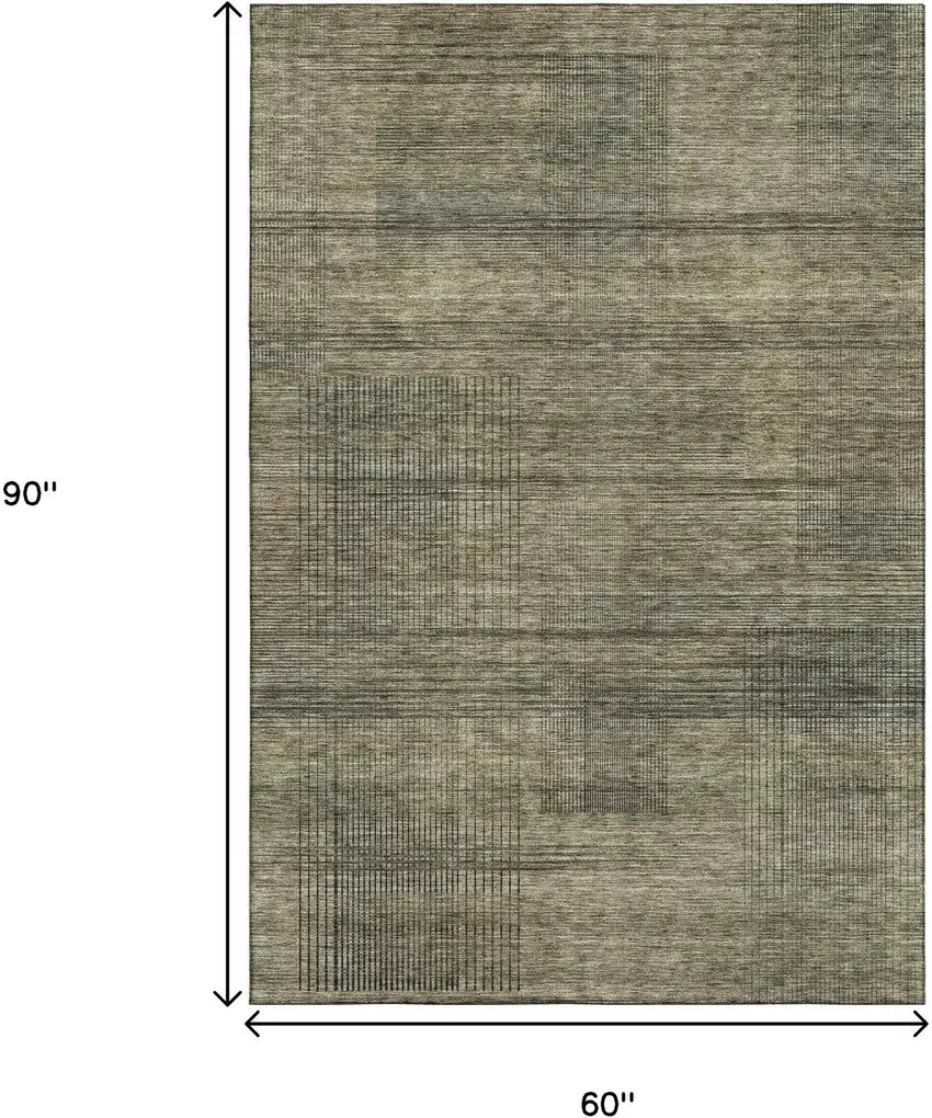 Brown Beige And Gray Striped Washable Area Rug With UV Protection Photo 3