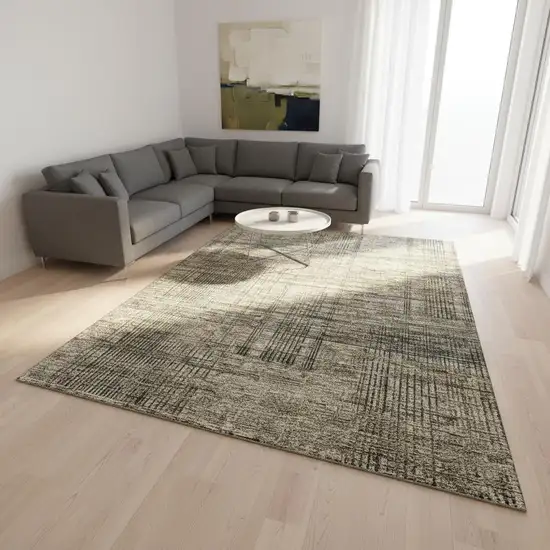 Brown Beige And Gray Striped Washable Area Rug With UV Protection Photo 2