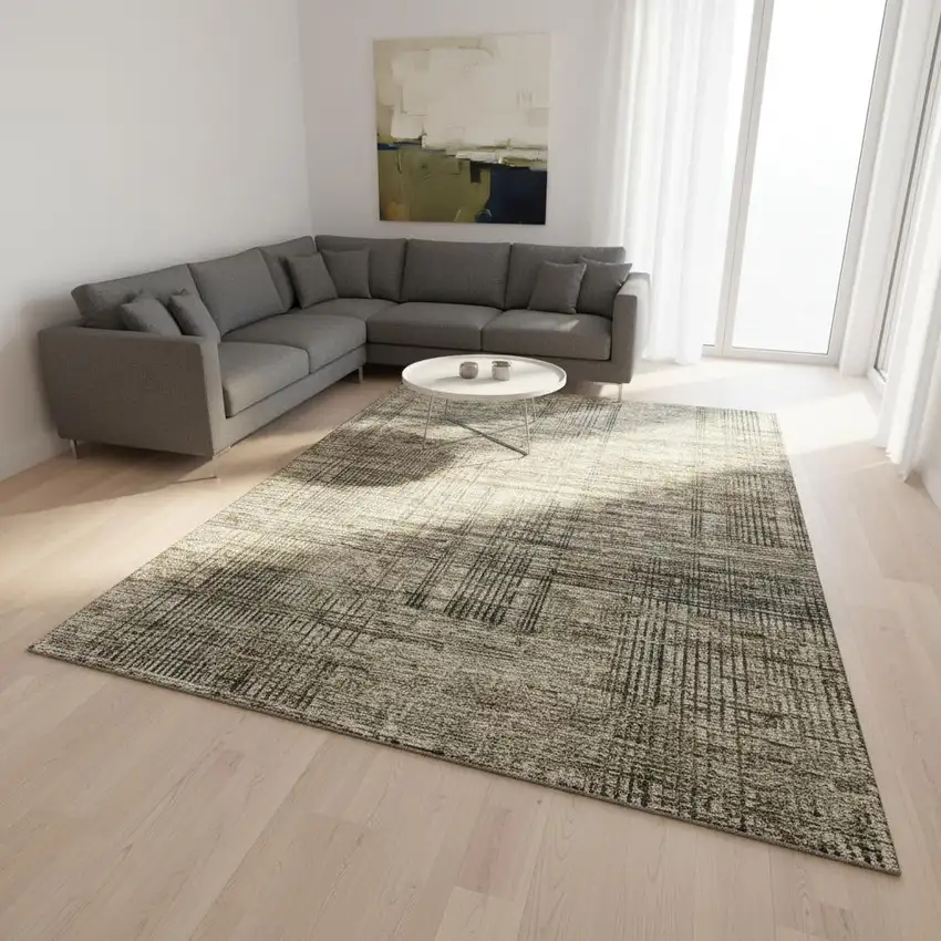 Brown Beige And Gray Striped Washable Area Rug With UV Protection Photo 2