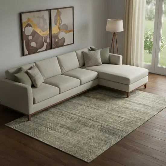 Brown Beige And Gray Striped Washable Area Rug With UV Protection Photo 1