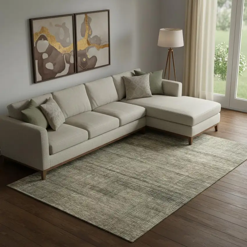 Brown Beige And Gray Striped Washable Area Rug With UV Protection Photo 1