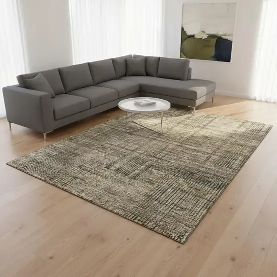 Brown Beige And Gray Striped Washable Area Rug With UV Protection Photo 2