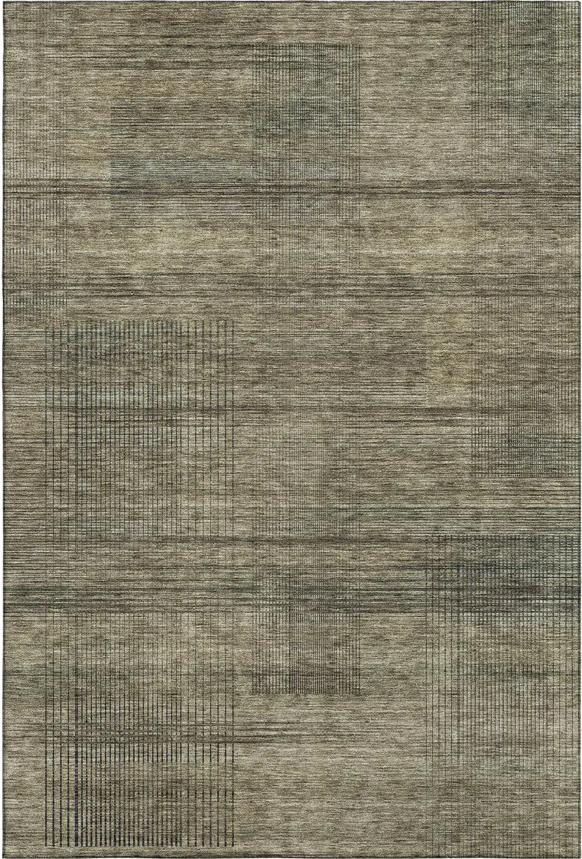 Brown Beige And Gray Striped Washable Area Rug With UV Protection Photo 1