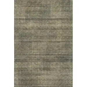 Photo of Brown Beige And Gray Striped Washable Area Rug With UV Protection