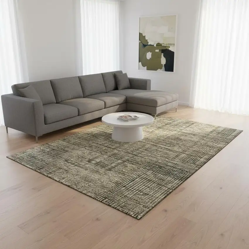 Brown Beige And Gray Striped Washable Area Rug With UV Protection Photo 2