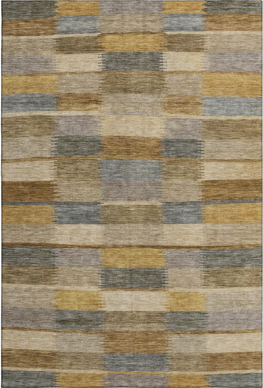 Brown Beige And Gray Striped Washable Area Rug With UV Protection Photo 4