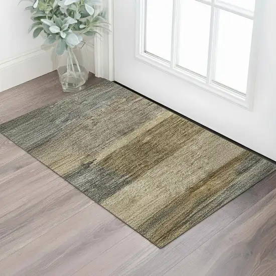 Brown Beige And Gray Striped Washable Area Rug With UV Protection Photo 2