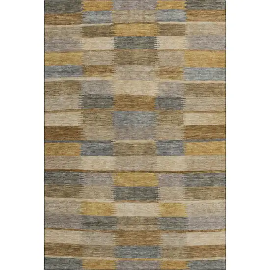Brown Beige And Gray Striped Washable Area Rug With UV Protection Photo 4