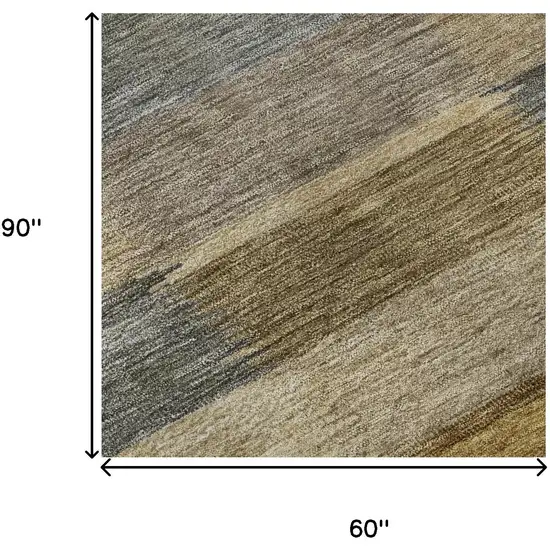 Brown Beige And Gray Striped Washable Area Rug With UV Protection Photo 8