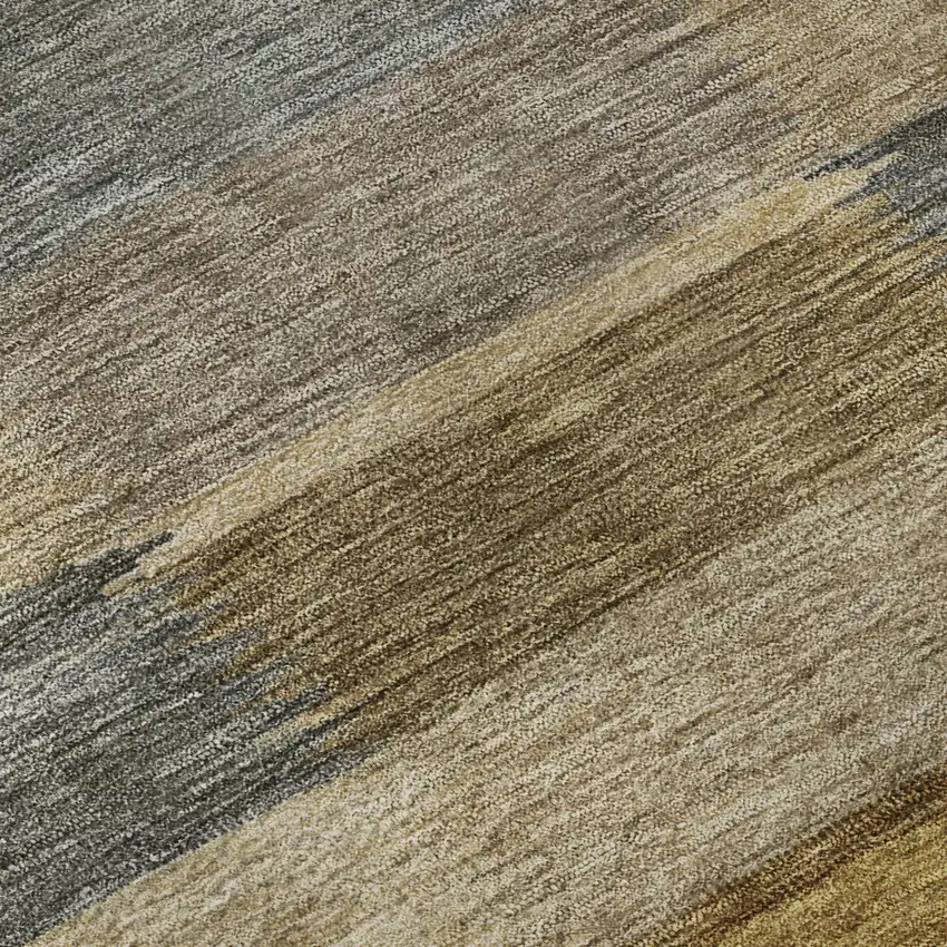 Brown Beige And Gray Striped Washable Area Rug With UV Protection Photo 1