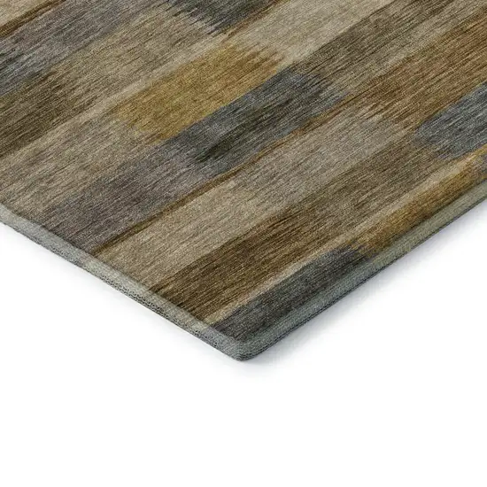 Brown Beige And Gray Striped Washable Area Rug With UV Protection Photo 6