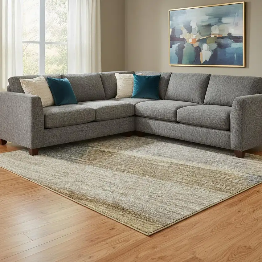 Brown Beige And Gray Striped Washable Area Rug With UV Protection Photo 2