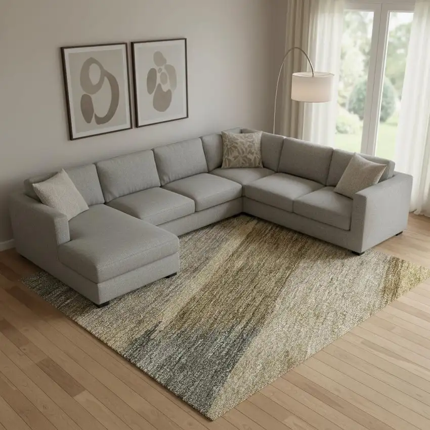 Brown Beige And Gray Striped Washable Area Rug With UV Protection Photo 2