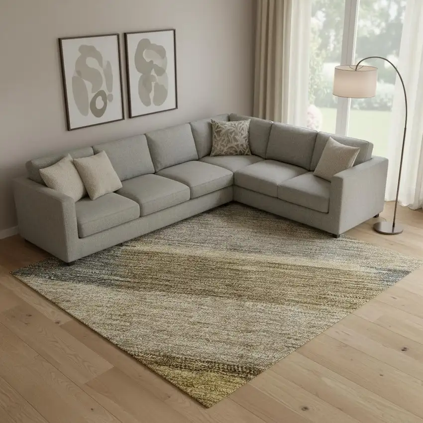 Brown Beige And Gray Striped Washable Area Rug With UV Protection Photo 2