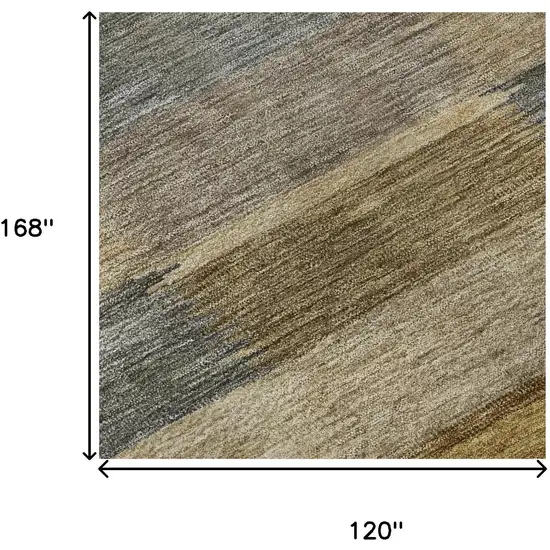 Brown Beige And Gray Striped Washable Area Rug With UV Protection Photo 8