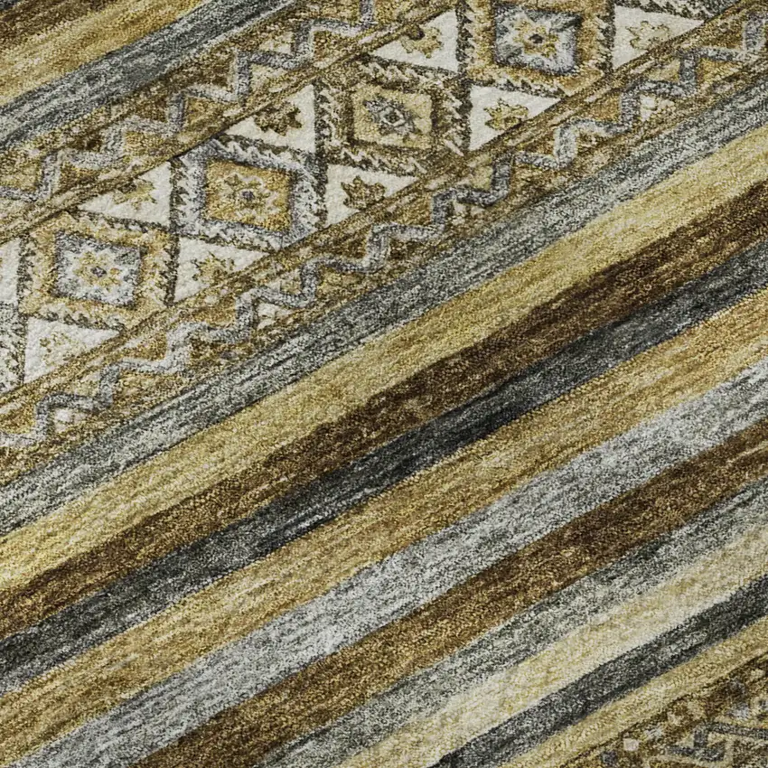 Brown Beige And Gray Striped Washable Area Rug With UV Protection Photo 9
