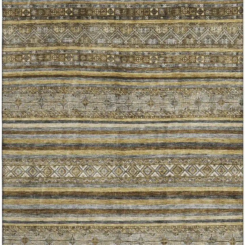 Brown Beige And Gray Striped Washable Area Rug With UV Protection Photo 3