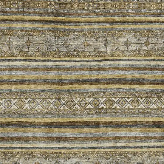 Brown Beige And Gray Striped Washable Area Rug With UV Protection Photo 2