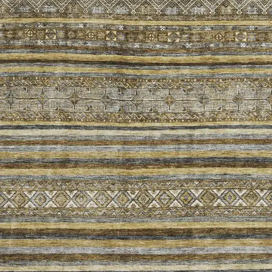 Brown Beige And Gray Striped Washable Area Rug With UV Protection Photo 2