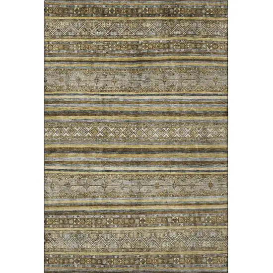 Brown Beige And Gray Striped Washable Area Rug With UV Protection Photo 3