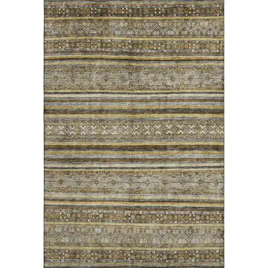 Brown Beige And Gray Striped Washable Area Rug With UV Protection Photo 1