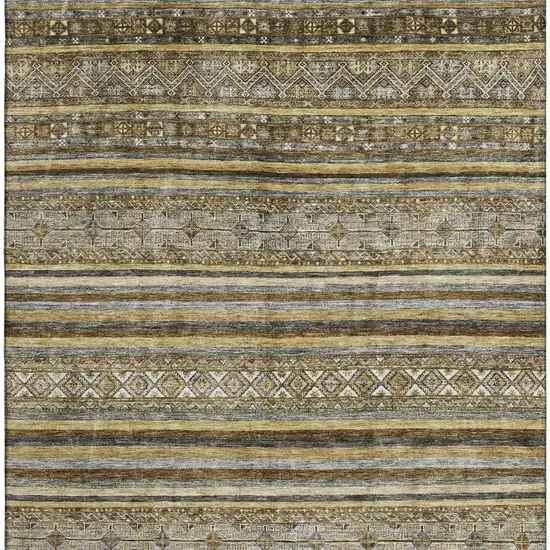 Brown Beige And Gray Striped Washable Area Rug With UV Protection Photo 3