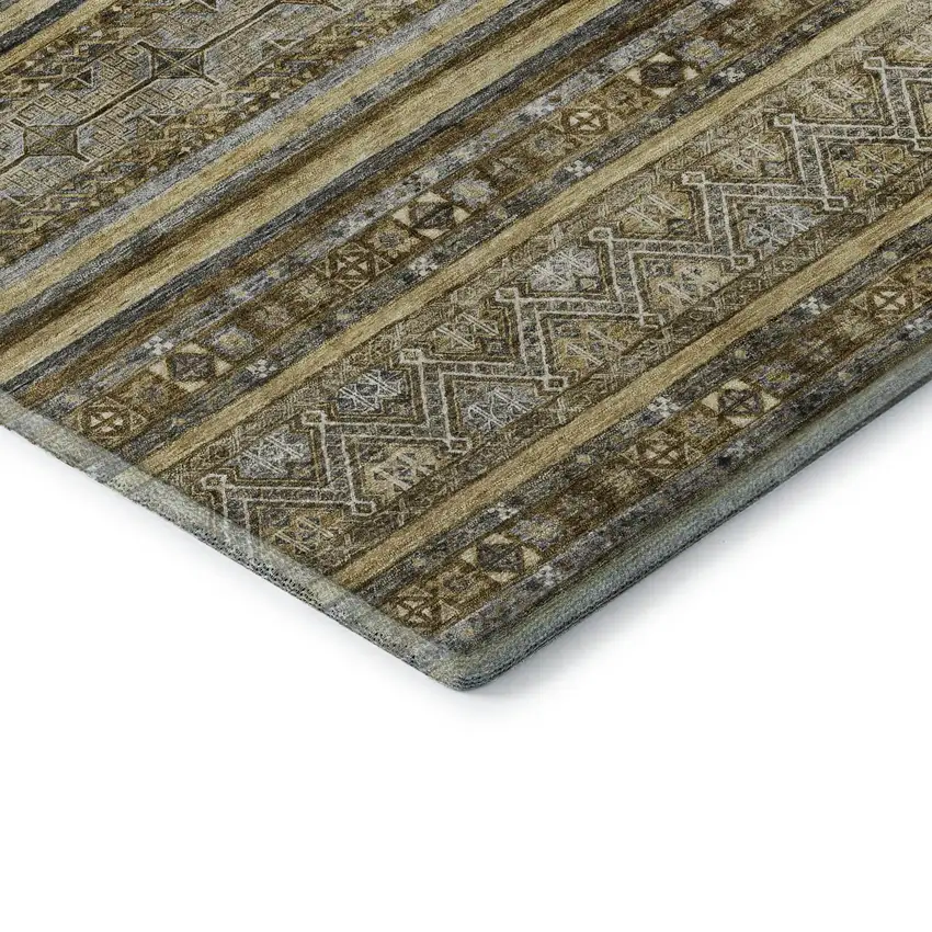 Brown Beige And Gray Striped Washable Area Rug With UV Protection Photo 7