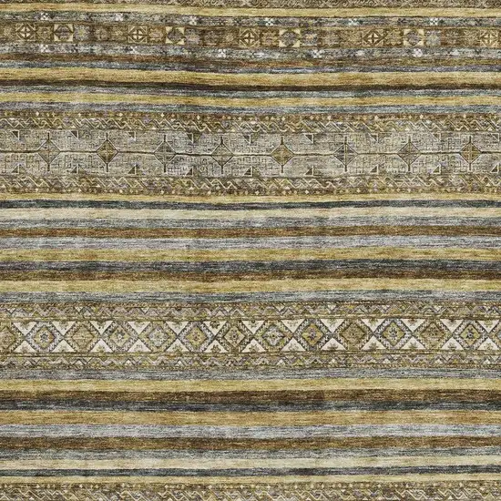 Brown Beige And Gray Striped Washable Area Rug With UV Protection Photo 2