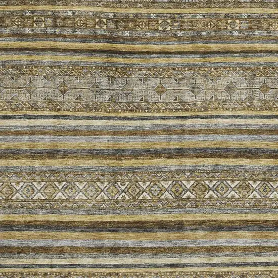 Brown Beige And Gray Striped Washable Area Rug With UV Protection Photo 2