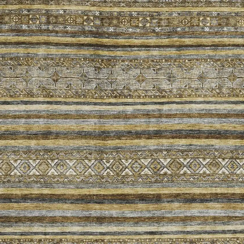 Brown Beige And Gray Striped Washable Area Rug With UV Protection Photo 2