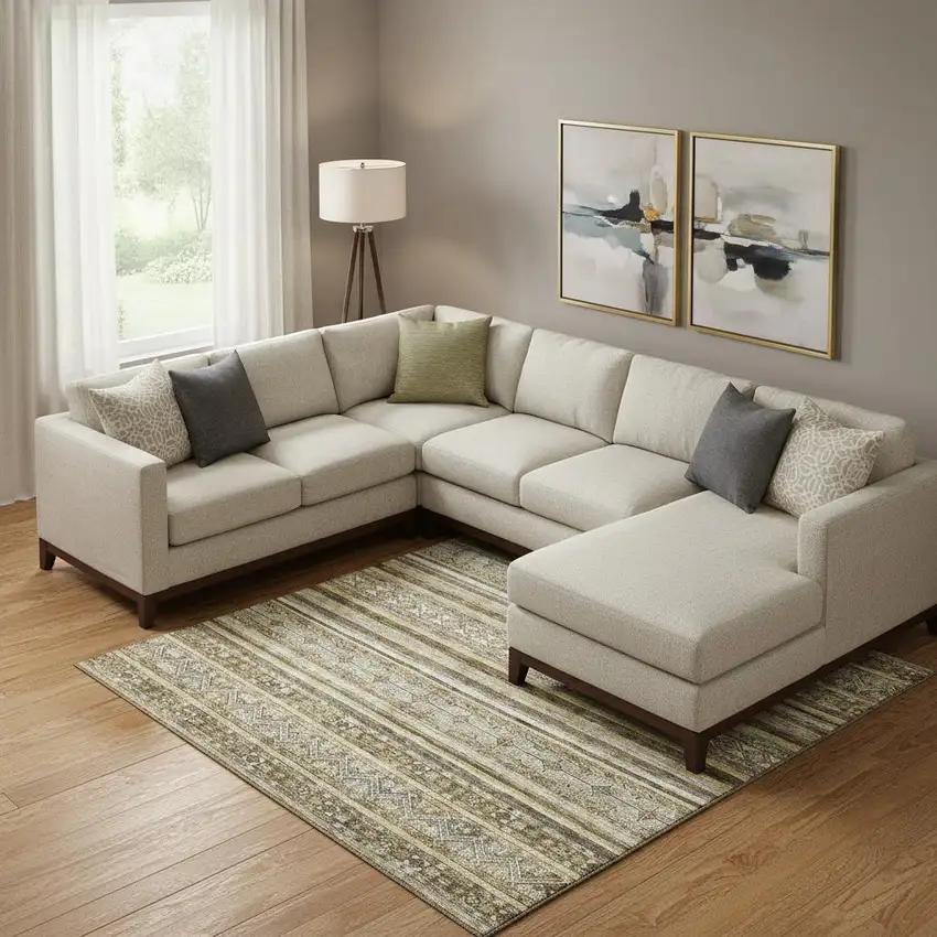 Brown Beige And Gray Striped Washable Area Rug With UV Protection Photo 2