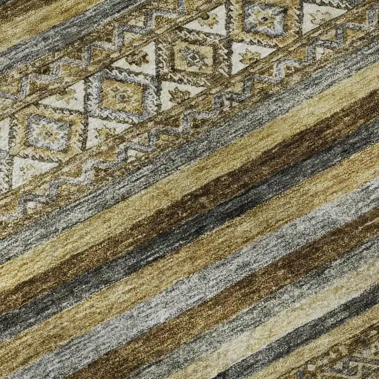 Brown Beige And Gray Striped Washable Area Rug With UV Protection Photo 9