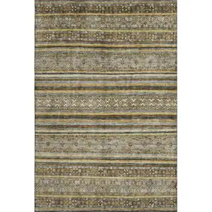 Photo of Brown Beige And Gray Striped Washable Area Rug With UV Protection